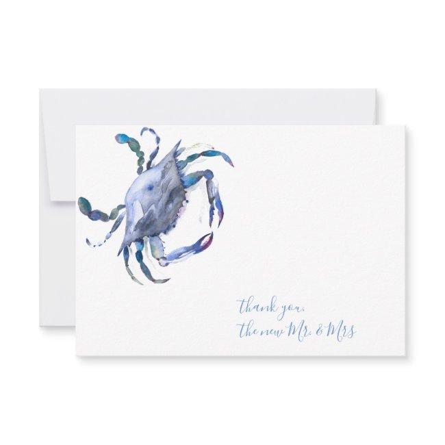 Blue WatercolorCrab Thank You Stationery Note Card