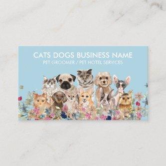 Blue White Floral Cats Dogs Pet Sitter