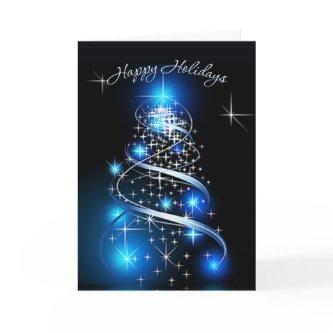 Blue white twinkling Christmas lights Holiday Card