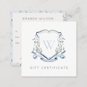 Blue Wildflower Crest Monogram Gift Certificate