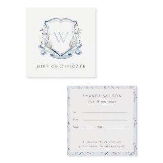 Blue Wildflower Crest Monogram Gift Certificate