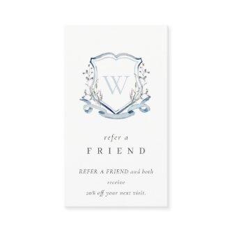 Blue Wildflower Crest Monogram Refer A Friend