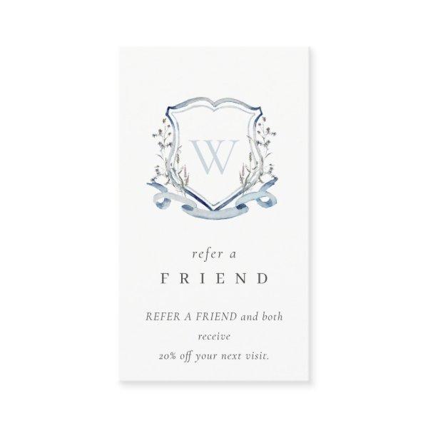 Blue Wildflower Crest Monogram Refer A Friend