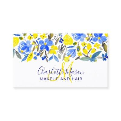 Blue yellow blooms trendy floral watercolor makeup