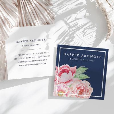 Blush and Navy Antique Peony Square Square