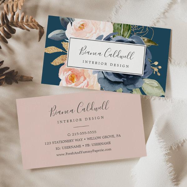 Blush and Navy Flowers | Blue