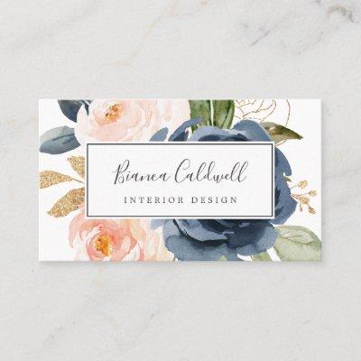 Blush and Navy Flowers | White