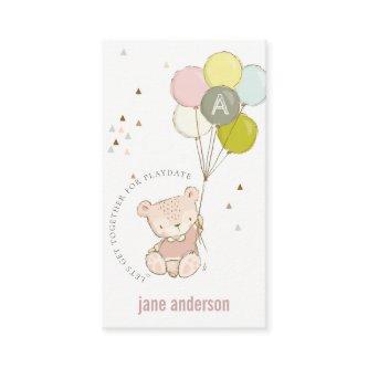 Blush Bear Balloon Monogram Kids Playdate Calling