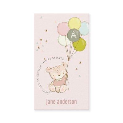 Blush Bear Balloon Monogram Kids Playdate Calling