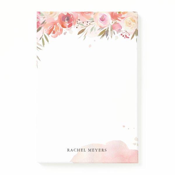 Blush Bouquet Personalized Name Monogram Post-it Notes