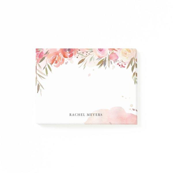 Blush Bouquet Personalized Name Monogram Post-it Notes