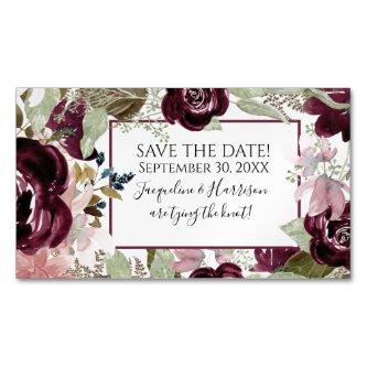 Blush Burgundy Floral Elegant Foliage Save Date  Magnet