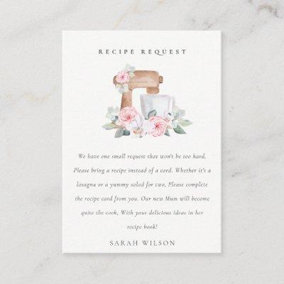 Blush Cake Mixer Floral Recipe Request Baby Shower Enclosure Card