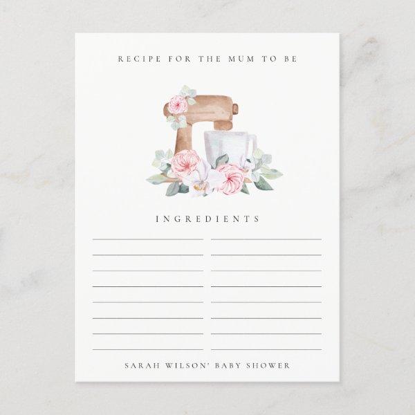 Blush Cake Mixer Floral Recipe Request Baby Shower Postcard