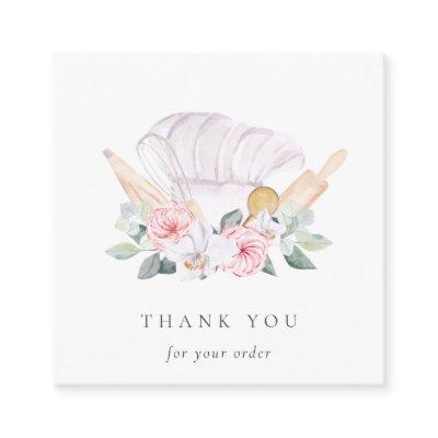 Blush Chef Hat Catering Floral Whisk Thank You Square