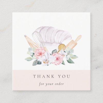 Blush Chef Hat Catering Floral Whisk Thank You Square