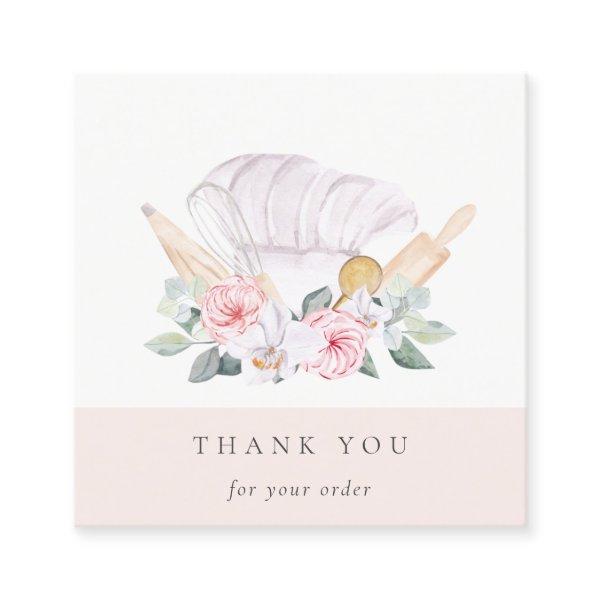 Blush Chef Hat Catering Floral Whisk Thank You Square