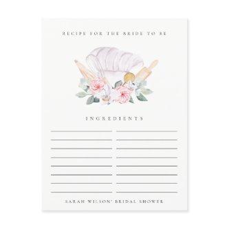Blush Chef Hat Floral Recipe Request Bridal Shower Postcard