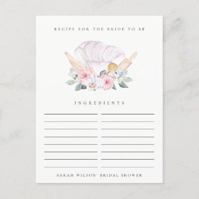 Blush Chef Hat Floral Recipe Request Bridal Shower Postcard