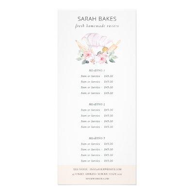 Blush Chef Hat Floral Whisk Bakery Service Price Rack Card