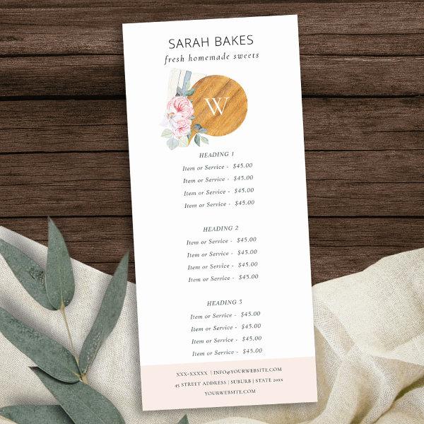 Blush Chopping Board Floral Bakery Service Price Rack Card