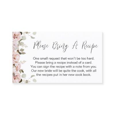 Blush Floral Bring Recipe Bridal Shower Card