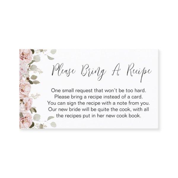 Blush Floral Bring Recipe Bridal Shower Card