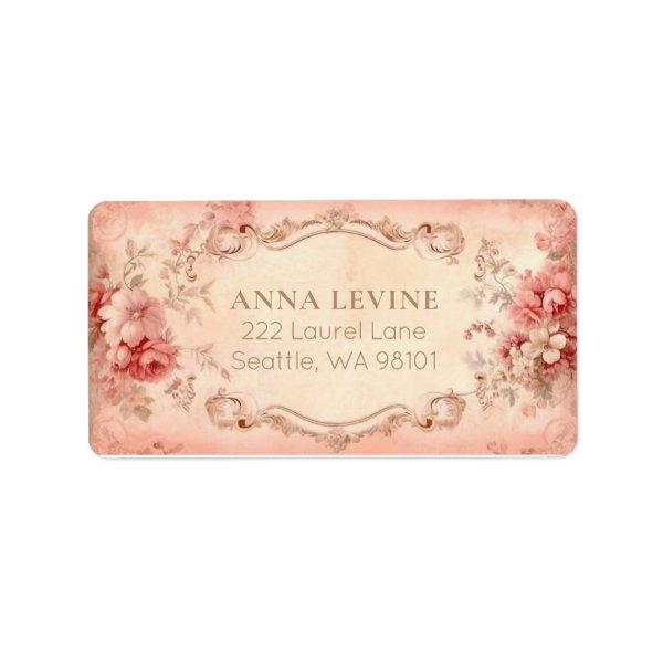 Blush Floral Watercolor Romantic Peach Frame Label