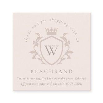 Blush Monogram Floral Crown Crest Order Thank You Square