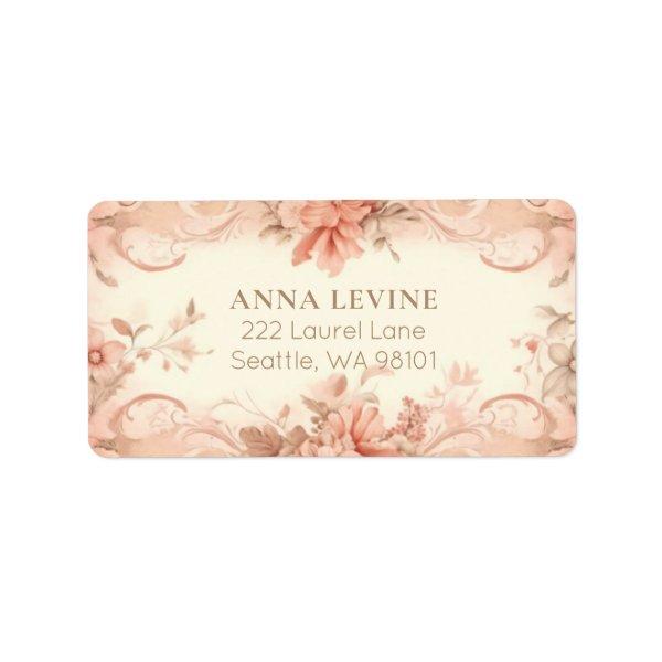 Blush Peach Floral Watercolor Romantic Frame Label