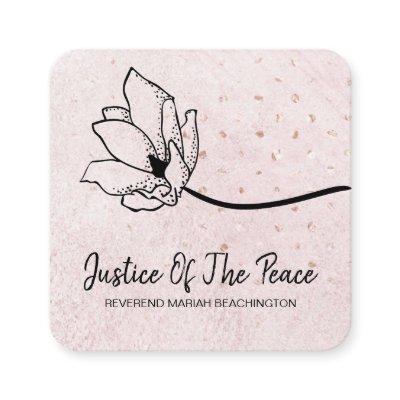 *~* Blush Pearl Glitter Peach Pink Line Art Flower Square