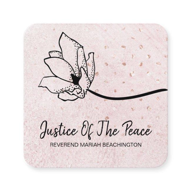 *~* Blush Pearl Glitter Peach Pink Line Art Flower Square