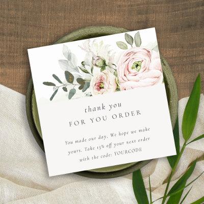 Blush Peony Leafy Botanical Floral Thank You Order Square