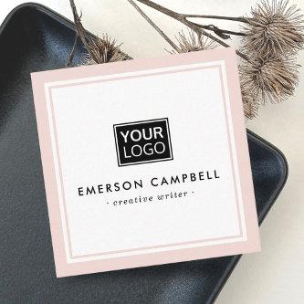 Blush pink border custom logo elegant minimalist square