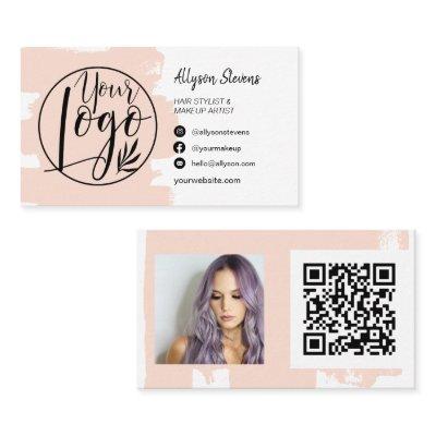 Blush pink brush hair makeup photo logo qr code