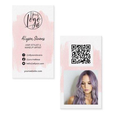 Blush pink brush hair makeup photo logo qr code