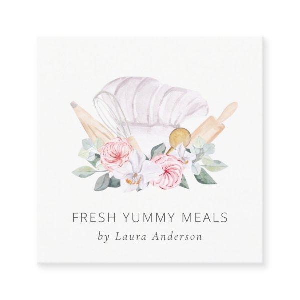 Blush Pink Chef Hat Catering Floral Roller Whisk Square