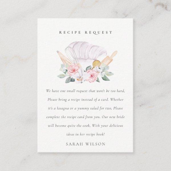 Blush Pink Chef Hat Floral Recipe Request Bride Enclosure Card