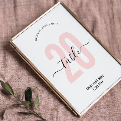 Blush Pink Elegant Calligraphy Table Number Sign