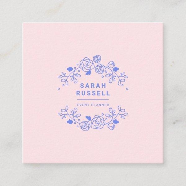Blush pink elegant floral frame blue event planner square