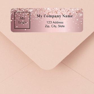 Blush pink glitter business logo return address label