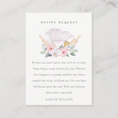 Blush Pink Gold Chef Hat Recipe Request Baby Enclosure Card