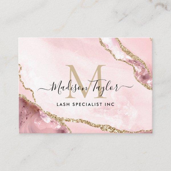 Blush Pink Gold Chic Glitter Marble Agate Monogram