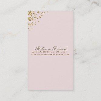 Blush Pink Gold Confetti Corners Refer a Friend Referral Card