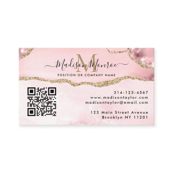 Blush Pink Gold Custom Logo QR Code Agate Monogram