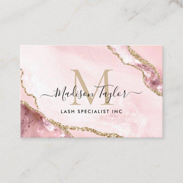 Blush Pink Gold Glam Glitter Marble Agate Monogram