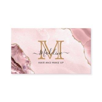 Blush Pink Gold Glitter Agate Marble Monogram