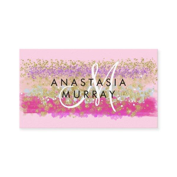 Blush Pink & Gold Glitter Colorful White Monogram