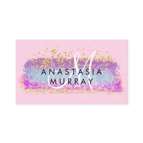 Blush Pink & Gold Glitter Colorful White Monogram