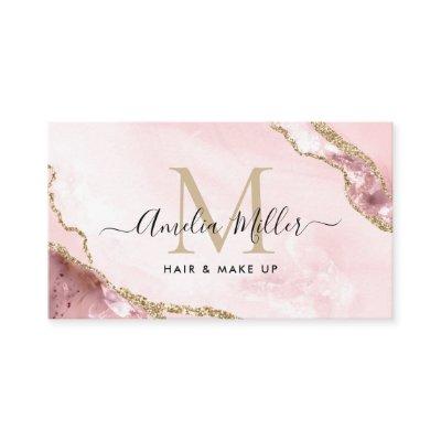 Blush Pink Gold Glitter Marble Agate Monogram QR